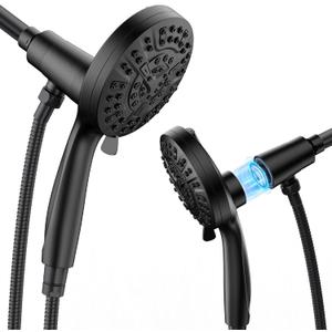 High Pressure 10 Ways Handheld Shower Head Matte Black- Anti-clog Nozzles, Built-in Power Wash to Clean Tub, Wall & Overhead Brackets,Magnetitc Rainfall Shower Wand,Built-in 2 Power Jet