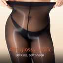 Women's Shiny Pantyhose Plus Size Sheer Tights Silk Oil High Waist Shimmer Stockings (Black, XXL)