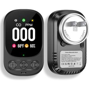 Carbon Monoxide Detector Plug in Wall, 3-in-1 CO Level Monitor Alarm with Temp/Humidity Sensor, Portable Carbon Monoxide Detectors Easy to Read & Install, for Home/Hotel/RV (Black-1Pack) (1 Pack)