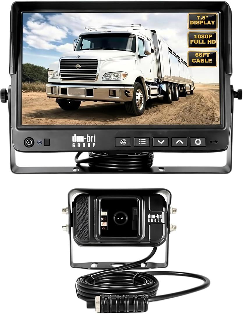 7.5" 1080P Professional Backup Camera System for Commercial Trucks, RVs, Heavy Equipment - German-Designed AHD Monitor - Night Vision, IP69K Waterproof, ECE R10 Certified Heavy Duty Reverse Camera