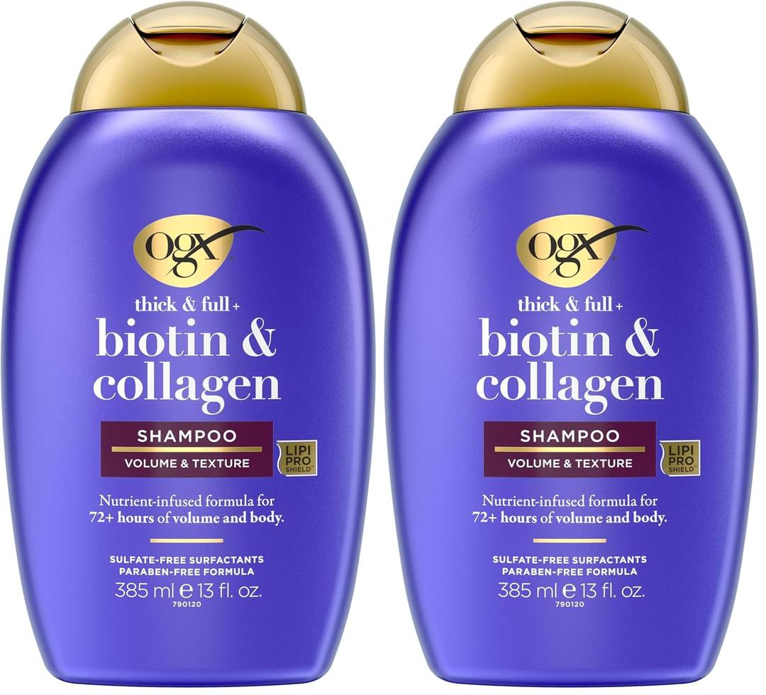 OGX Shampoo for Thin Hair, 13 fl oz | Biotin & Collagen | Volumizing | Sulfate-Free | Pack of 2