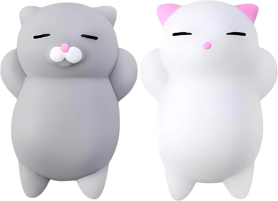 Nutty Toys Squishy Cat Set - 2" Soft Silicone Kawaii Kitties, Top Stress Relief Toy 2026 Unique Gifts for Teens Kids Women Men Adults Best Teenage Girls Teen Boy Tween Valentines Day, Easter Gift Idea (White/ Grey)