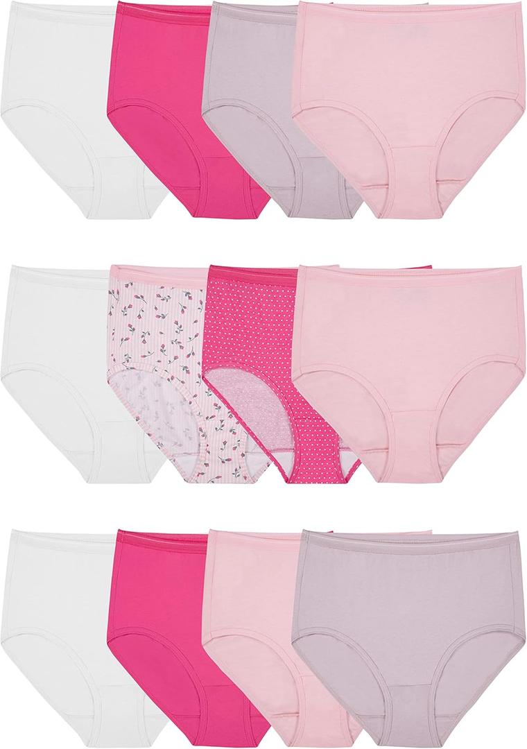 Fruit of the Loom Women's Eversoft Cotton Underwear Multipacks, Tag Free & Breathable, (5, Brief - White/Pink/Nude)