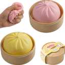 2PCS Squishy Dumpling Mystery Dumpling Squishy, Dumplings Toy for Stress Relief, Dumpling Stress Ball Large Squeeze Dough Ball Stress Relief Toy for Adults & Teens (Yellow & Pink)