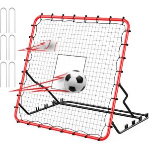 Baseball Rebounder ,4x4.5FT Soccer Rebounder with 4 Adjustable Angles, 28 Bungee Cords to Adjust Elastic, Sports Equipment for Soccer/Baseball/Softball/Volleyball Training,Pitchback Net for All Levels (Red)