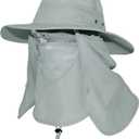 Wide Brim Sun Hat with Detachable Face Cover & Neck Flap Waterproof Safari Fishing UPF 50+ UV Protection Hat for Men Women, One Size
