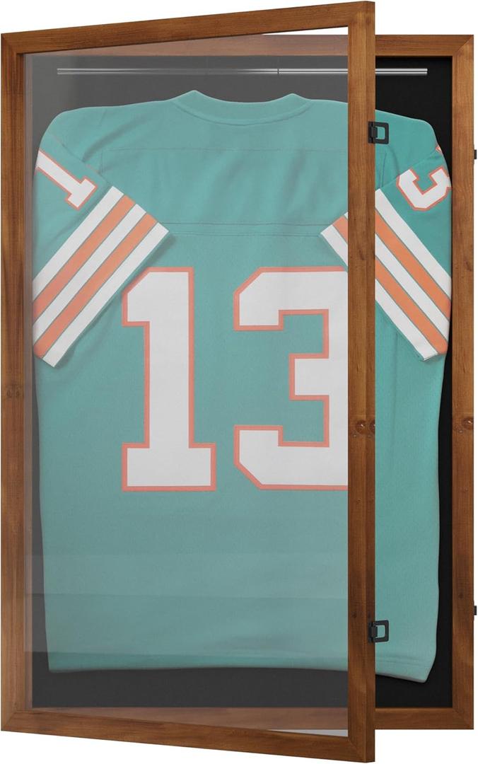 Flash Furniture Banks Jersey Display Case, Hanging PVC Tube, Velvet Lined Back, Foam Sheet Insert, Acrylic Window, Anti-Theft Lock with Keys, 24x36, Rustic Brown