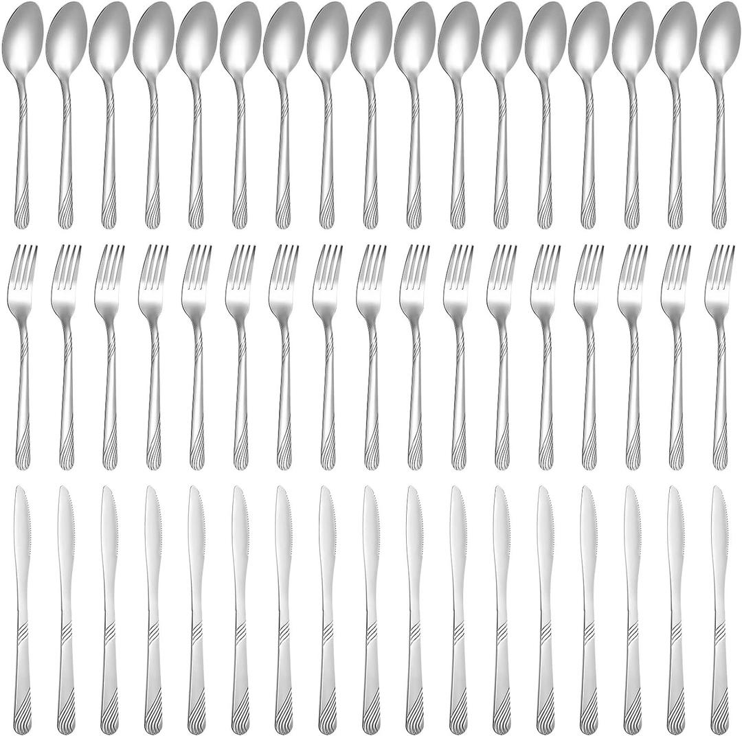 Minatee 201 Pcs Thin Silverware Set Stainless Steel Flatware Sets Service for 67 Silver Cutlery Set Serving Utensils Sits Includes Knife Fork Spoon for Kitchen Dinner Table