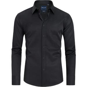 Alimens & Gentle Slim Fit Mens Dress Shirts for Men Button Down Long Sleeve Dress Shirts Wrinkle Free Formal Stain Proof (Medium, Black)