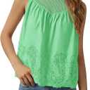 Tankaneo Womens Lace Tank Tops Summer Casual Mesh Loose Fit Sleeveless Blouses Pleated Crew Neck Tees Shirts (Green, S)