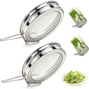 2 Pack Stainless Steel Sprouting Lids for Wide Mouth Mason Jars, Reusable Fine Mesh Sprouting Jar Kit for Broccoli Sprouts Growing Kit, Home Gardeners
