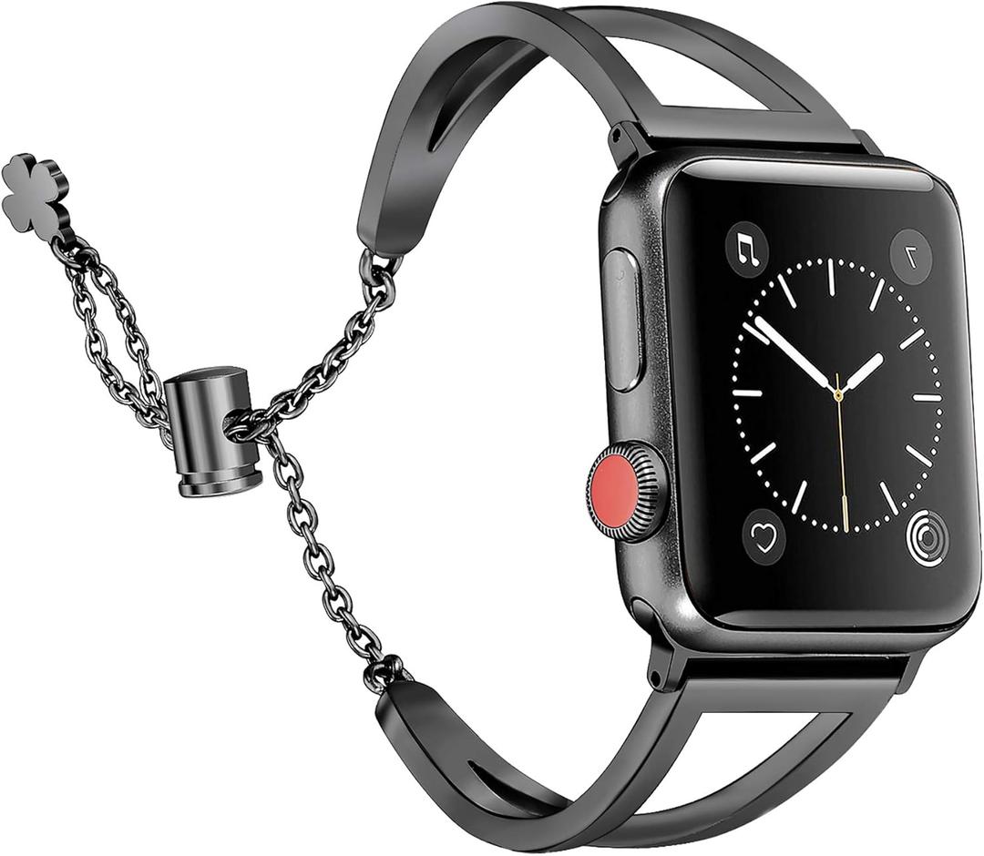 Secbolt Stainless Steel Bands Compatible with Apple Watch Band 38mm 40mm 41mm 42mm iWatch Series 10/ 9/ SE/ 8/ 7/ 6/ 5/ 4/ 3/ 2/ 1, Dressy Metal Bangle Bracelet Women, Black