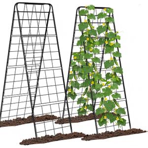 A-Frame Cucumber Trellis for Raised Bed, 50"x 16" Adjustable Heavy Duty Metal Garden Trellis for Climbing Plants Outdoor, Plant Support for Tomatoes Pea Bean Grape Vining Vegetables (2 Pack)