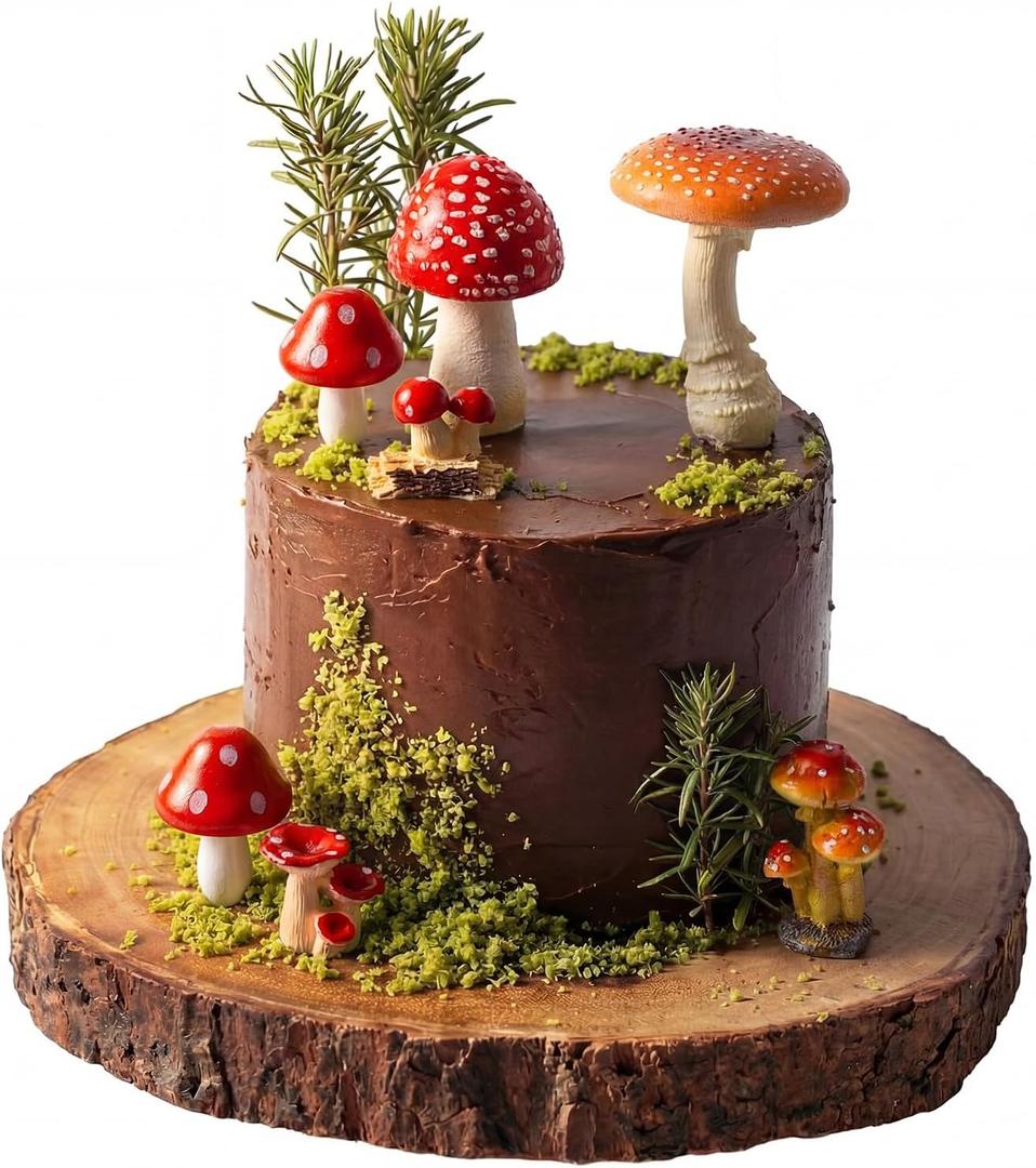 Gemscream 15 Pcs Mushroom Cake Decorations Artificial Mushroom Woodland Resin Cake Toppers for Birthday Baby Shower Party Micro Landscape Decorations
