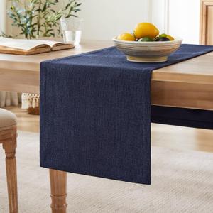 ZeeMart Burlap Style Farmhouse Table Runners 60 Inches Long, Navy Rustic Woven Dining Table Runner for Everyday Use, 14x60 Inches, Navy