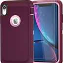 Case for iPhone XR Case 6.1" with 2 Screen Protector Tempered Glass, Rugged Full Body Heavy Duty Protective Cover, Shockproof Drop-Proof Military Grade Phone Case (Wine Red+Pink)