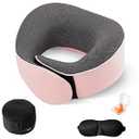Tri-tra Travel Pillow,Neck Pillow Memory Foam 360 Degree Support Pillows,Travel Neck Pillow Comes with Eye Masks,Earplugs,Ideal Accessory for Airplanes Offices and Cars (Pink)