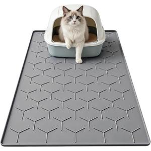 Garoopion Cat Litter Box Mat, Large 34.0522.5 inch Cat Litter Mat, Waterproof Silicone Pad for Floor, Dark Gray
