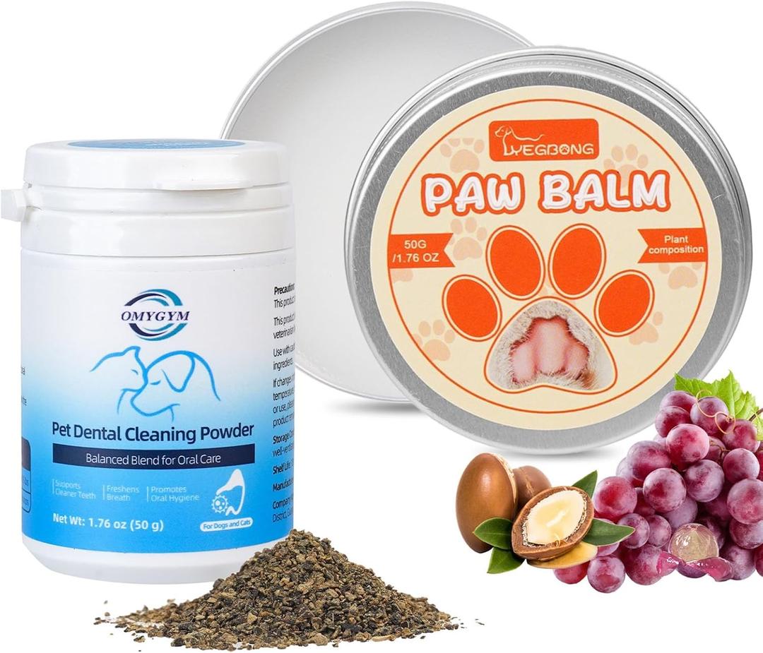Dental Powder & Pet Teeth Cleaning Powder Kit for Dogs & Cats  Complete Oral Care Kit for Clean Teeth & Fresh Breath  Includes Dog Paw Balm, Nose Balm & Protective Paw Wax (1.76 Ounce (Pack of 1))