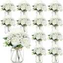 Zeyune 12 Sets Mason Jar Centerpiece Table Decorations, Artificial Peony Baby's Breath Flower Bouquets, Faux Flowers with Vase, Rustic Decor Gifts for Home, Wedding, Holiday (White)