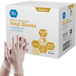 ED PRIDE Clear Vinyl Exam Gloves Medium 1000 Count Latex-Free Ultra Strong Disposable Powder-Free Plastic Gloves for Healthcare and Food Service Use