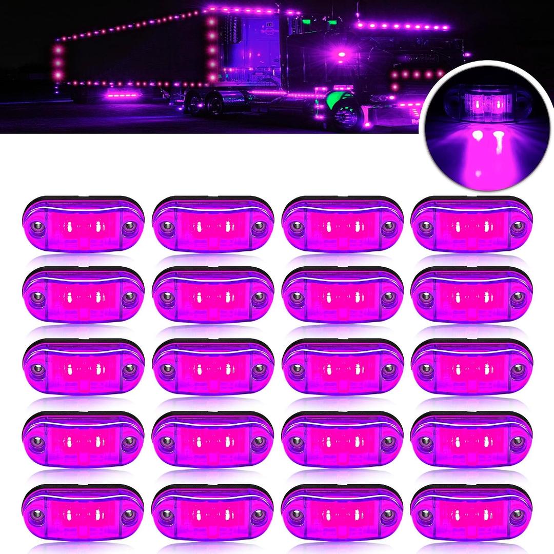 20pcs Purple DC12-24V IP68 Waterproof Trailer LED Lights Side Marker and Clearance Indicators Lights for RV, Camper, Truck, Van, Caravan and Boat, Front and Rear