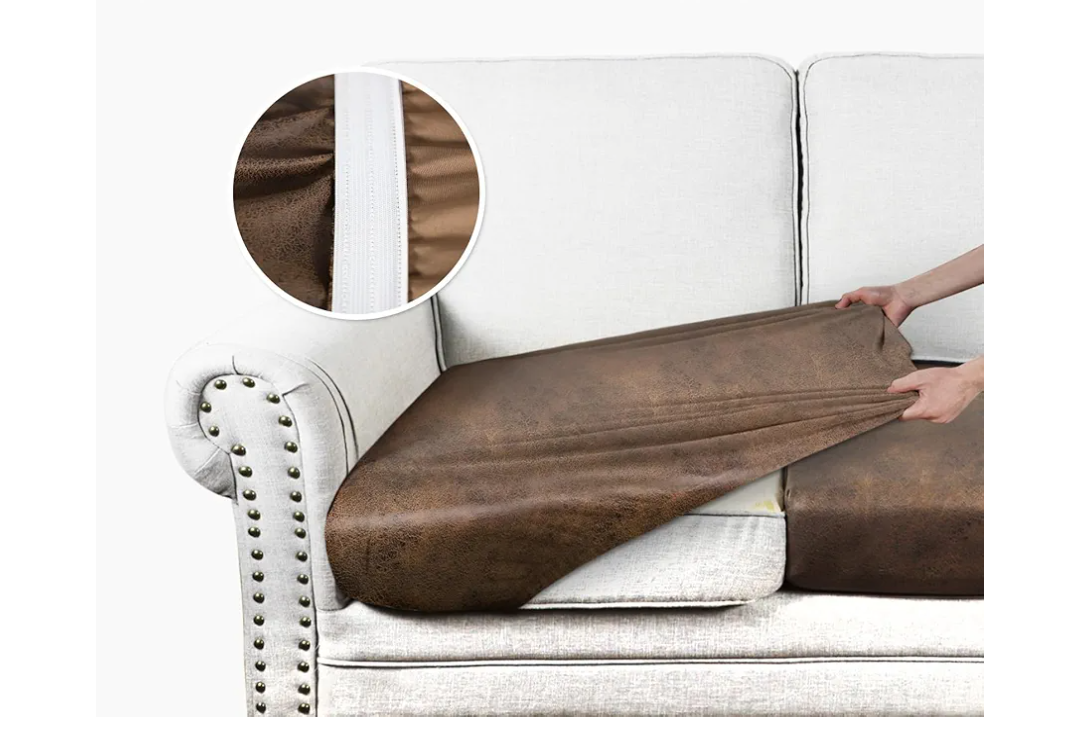 Leather Look Couch Cushion Covers Sofa Seat Slipcovers Sets Couches Furniture Protector for Sectional Armchair Loveseat Pets Kids Stretch Spandex Fabric (3 Cushion Sofa, Dark Brown) L3