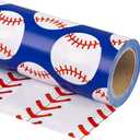 WRAPAHOLIC 30 Inch Reversible Baseball Wrapping Paper Roll - 30 Inch x 33 Feet - Classic Sports Baseball and Red Stitching Design for Birthday, Baby Shower, Party, Holiday