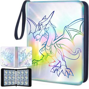 Trading Card Binder Card Holder - Lictin 9-Pocket Holographic Binder for Cards, Fits 810 Cards with 45 Removable Sleeves, 3-Ring Card Collection Album for Most Standard Size Cards, Double-sided
