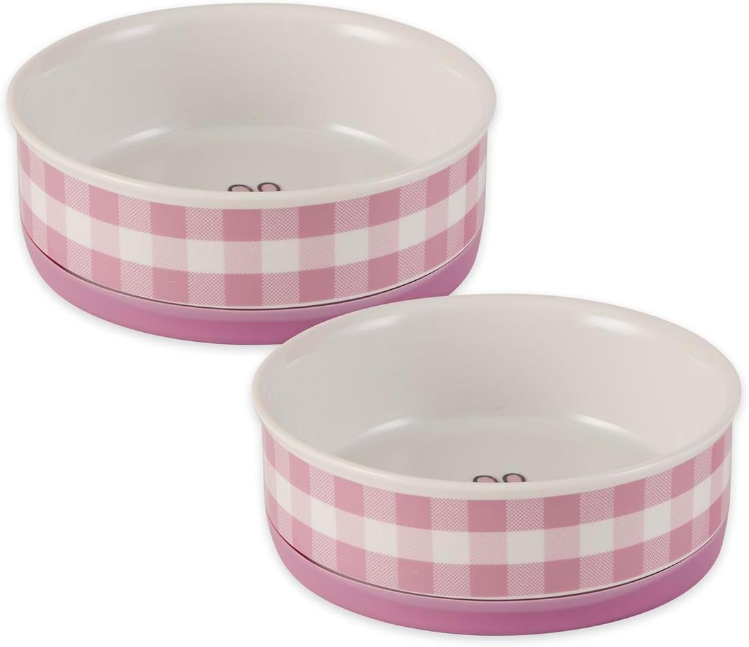 Bone Dry Ceramic Food Bowls, Non-Slip & Dishwasher Safe, Medium Set, 6x2 Pansy Check