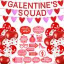 Galentine's Day Decorations Kit Red Glittery Galentines Squad Banner Garland Heart Shaped Balloons Photo Booth Props for Ladies Party Decor