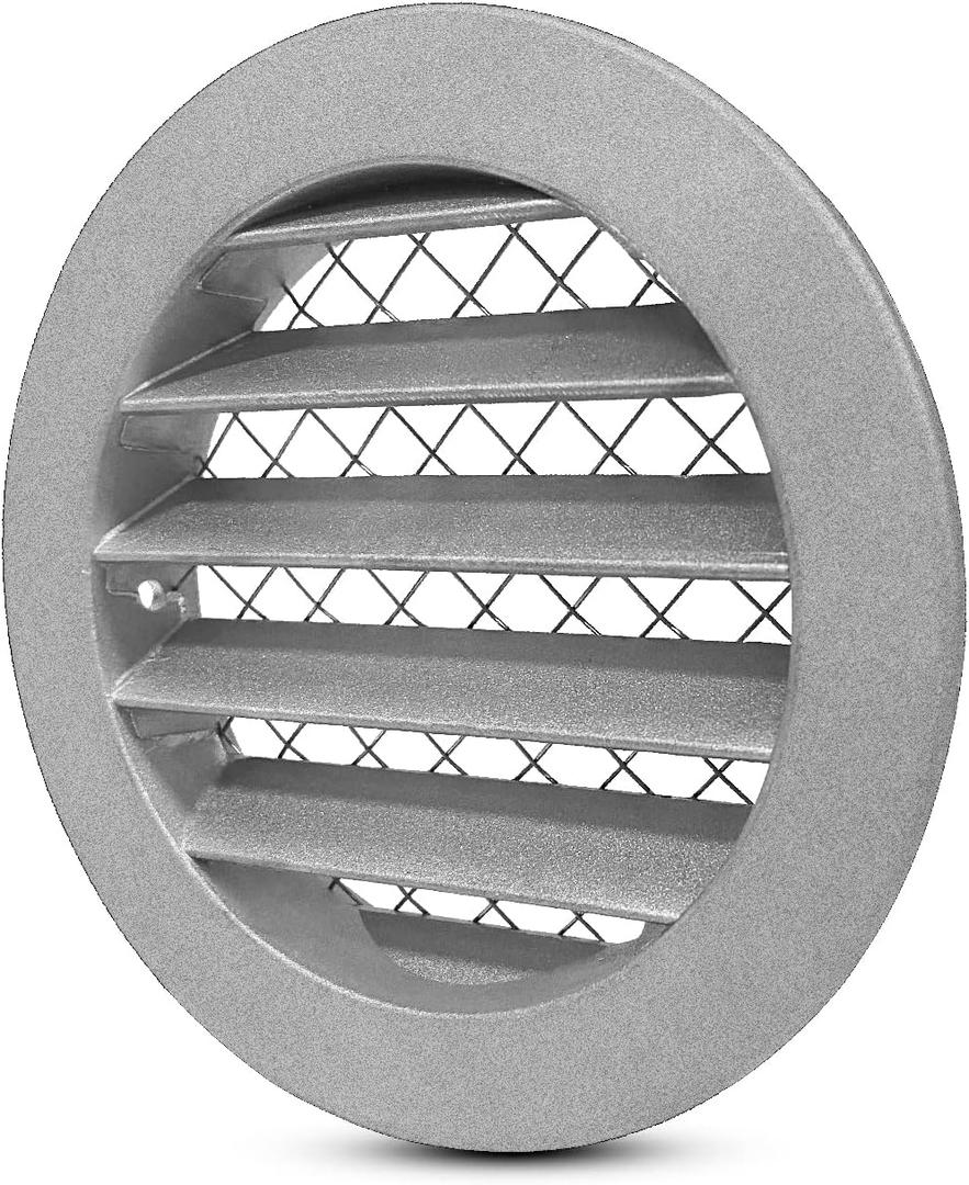 FRESH SPEED 4 inch Grey Round Metal Dryer Vent Cover Flat Louver with Mouse Mesh