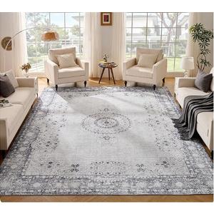 Istana Stylish Foldable Stain Resistant Rug 10x14 - Grey/Gold - Boho Washable Area Rug