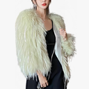 Guseval Women's Fashion Cropped Faux Fur Jacket Long Sleeve Open,M