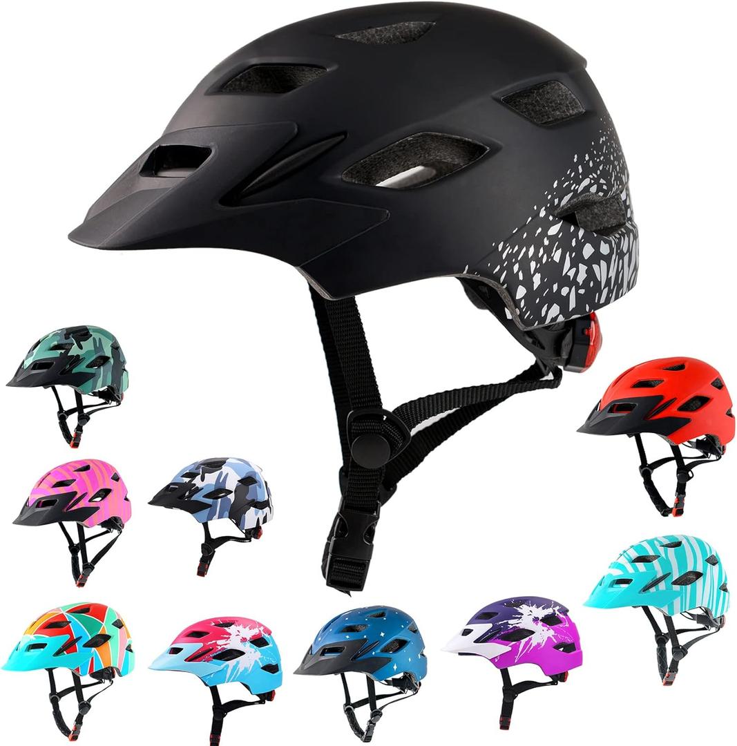 Kids Bike Helmet,Bavilk Kids Boys Girls Bike Helmets with LED Light Detachable Visor Children Youth Teen Multi-Sport for Skating Cycling Scooter Skateboard Adjustable & Lightweight 19.7"-22.4" (Matte BK-04)
