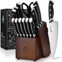 Knife Set with Block, Kitchen Knife Set 15-Piece with Sharpener - High Carbon Stainless Steel Dishwasher Safe Knives with Ergonomic Handles for Chef & Home (Black Gray)