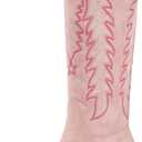 wetkiss Women's Cowboy Boots Knee High Boots Western Boots with Retro Embroidered Pointed Toe Chunky Heel Pull On Long Tall Boot for Ladies (Pink Size 6.5)