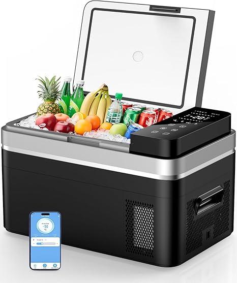 12 Volt Refrigerator, 37QT(35L) 12V Fridge with APP Control, Compressor Electric Cooler, 12V Cooler 12/24V DC 110-240V AC, Portable Freezer -13℉~68℉ for Home, Camping, Travel, Truck (Dark Black)