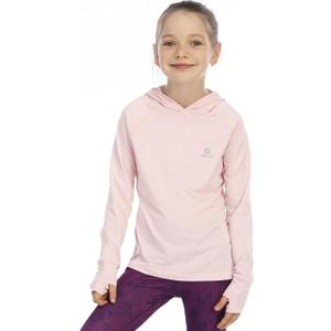 Girls Long Sleeve Shirt UPF50+ Lightweight Hoodie Thin Active Tee Workout Running Pullover Top with Thumb Hole ( 5-6y, blush pink )
