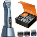 Oneisall Cordless Professional Dog Grooming Clippers, 2-Speed Dog Clippers for Grooming Heavy Duty/Thick Hair, Detachable Carbonized Steel Blade Metal Combs, Removable Battery(Blue)