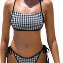 Sexybody Women Two Piece Bikini Sets Gingham Bandeau Swimsuits High Cut Tie Side Bathing Suit