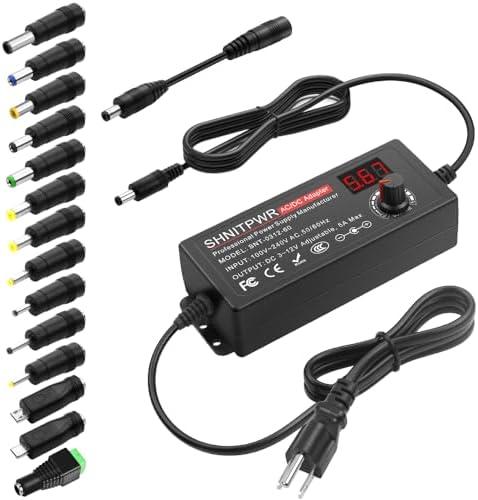 SHNITPWR 60W Universal Power Supply DC 3V 4V 4.5V 5V 6V 7V 7.5V 8V 9V 10V 11V 12V Adjustable Variable Power Adapter 100V-240V AC to DC Converter 1A 2A 2.5A 3A 4A 5A with 14 Tips & Polarity Converter