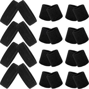 24 Pieces 80s Neon Sweatbands Set, Include 8 Sports Headbands and 16 Sweat Wristbands Elastic Athletic Tennis Sweat Bands Bulk for Man Woman