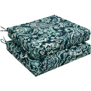 downluxe Outdoor Chair Cushions Set of 2 for Patio Furniture, Water-Resistant Square Corner Patio Chair Cushions with Ties, High Density Foam Outdoor Seat Cushion, 18.5" X 16" X 3", Green Paramecium