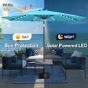 FLAME&SHADE 11 FT Solar Light Patio Umbrella, 40 LED Lights Outdoor Umbrella with Centre Surround Light, Table Market Umbrella for Deck, Pool, Porch, Backyard, Garden, UV Protection, Aqua Blue