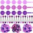 72 Pcs Hair Accessories Set: Plastic Self-Hinge Barrettes, Hair Balls, Bow Ties, Flower Clips for Girls, Baby, and Toddler (Purple, 80s 90s Inspired)