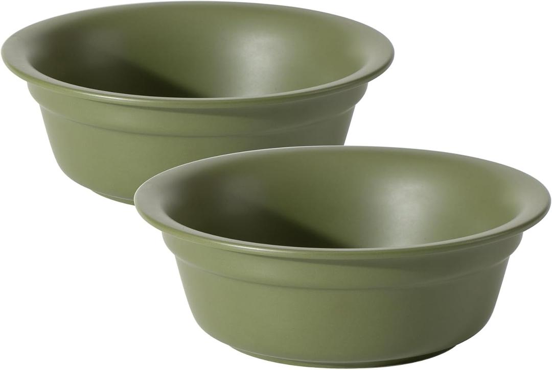 Havniva Ceramic Set of 2 Dog and Cat Bowls, 2pcs Basic 1 Cup Food or 7.8 oz Water Dishes for Puppy, Kitty, Wide Opening Rounded Edge (2 Bowls, Olive Green)