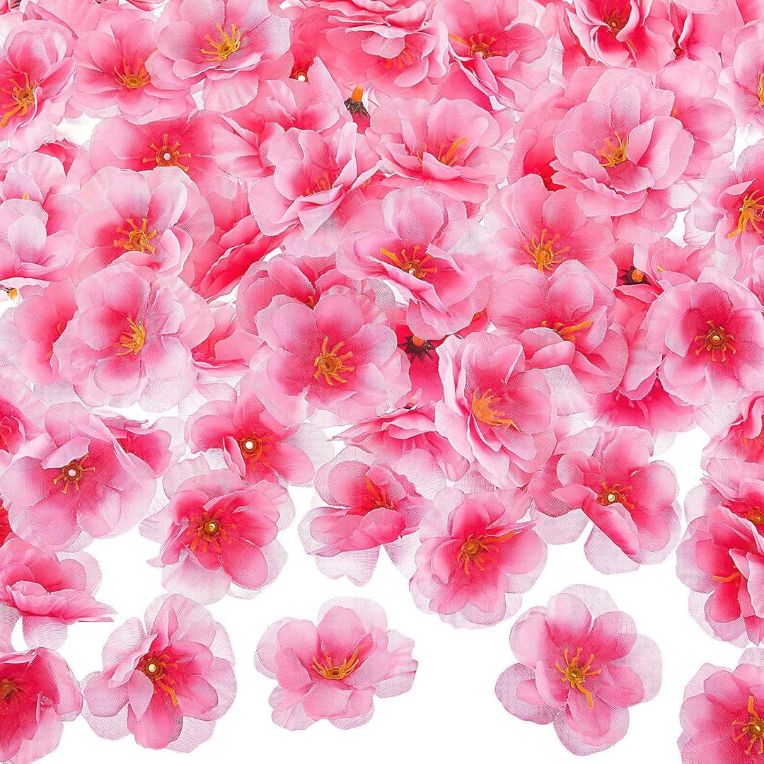 WILLBOND 150 Pieces Cherry Blossom Heads Artificial Fake Silk Cloth Petals Mini Cherry Flowers Petals for Dress DIY Accessories Home Wedding Party Decoration (Classic)