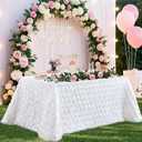 B-COOL Rosette Tablecloth Rectangular White Table Cover 3D Floral Satin Tablecloth Birthday Party Table Covers Boho Wedding Decor 90x156 Inch