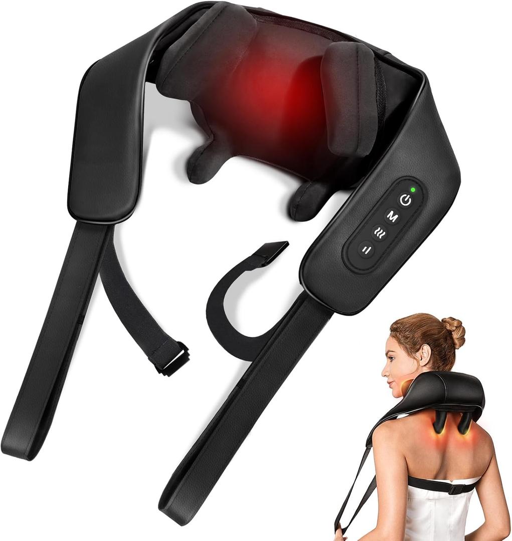 Neck Massager for Neck Pain Relief, 4D Deep Kneading Massagers with 6 Massage Nodes, Cordless Shiatsu Neck and Shoulder Massage Pillow with Heat for Neck, Traps, Back & Leg, Gifts